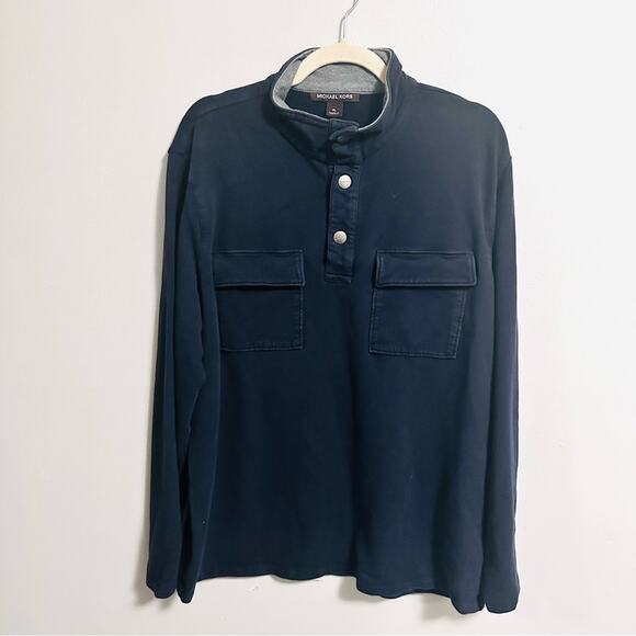 Michael Kors 1/4 Snap Pullover Shirt Dark Blue Mens XL Casual Preppy - Picture 1 of 5